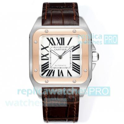 Swiss Copy Cartier Santos 100th Anniversary 2824 Watch Two-Tone Rose Gold Case 